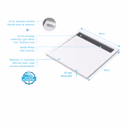 Receveur en acrylique Blanc 90x90x4 cm + Grilles Linéaires Chrome et Gun Metal - whiteness ii