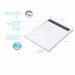 Receveur en acrylique Blanc 80x100x4 cm + Grilles Linéaires Chrome et Gun Metal - whiteness ii
