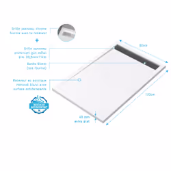 Receveur en acrylique Blanc 80x120x4 cm + Grilles Linéaires Chrome et Gun Metal - WHITENESS II