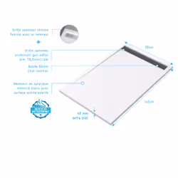Receveur en acrylique Blanc 90x140x5 cm + Grilles Linéaires Chrome et Gun Metal - whiteness ii