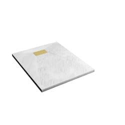 Pack Receveur Blanc Effet Pierre 80x100 cm et Grille décor Perforée Or Doré Brossé - rock 2