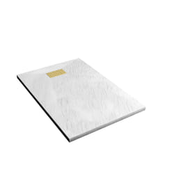 Pack Receveur Blanc Effet Pierre 80x120 cm et Grille décor Perforée Or Doré Brossé - rock 2