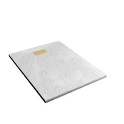 Pack Receveur Blanc Effet Pierre 90x120 cm et Grille décor Perforée Or Doré Brossé - rock 2