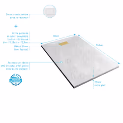 Pack Receveur Blanc Effet Pierre 90x140 cm et Grille décor Perforée Or Doré Brossé - rock 2