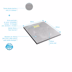 Pack Receveur Gris Effet Pierre 80x100 cm et Grille décor Perforée Or Doré Brossé