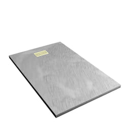 Pack Receveur Gris Effet Pierre 90x140 cm et Grille décor Perforée Or Doré Brossé - rock 2