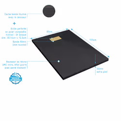 Pack Receveur Noir Effet Pierre 80x120 cm et Grille décor Perforée Or Doré Brossé - rock 2