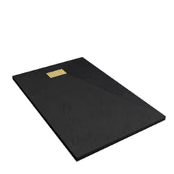 Pack Receveur Noir Effet Pierre 90x140 cm et Grille décor Perforée Or Doré Brossé - rock 2