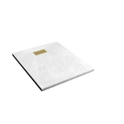 Pack Receveur Blanc Effet Pierre 80x100 cm et Grille décor Linéaire Or Doré Brossé - rock 2