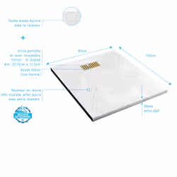 Pack Receveur Blanc Effet Pierre 80x100 cm et Grille décor Linéaire Or Doré Brossé - rock 2