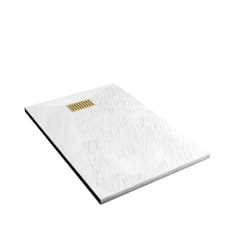 Pack Receveur Blanc Effet Pierre 80x120 cm et Grille décor Linéaire Or Doré Brossé - rock 2