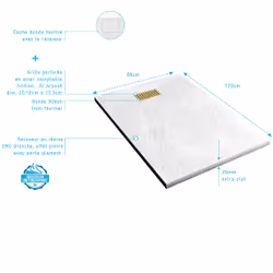 Pack Receveur Blanc Effet Pierre 80x120 cm et Grille décor Linéaire Or Doré Brossé - rock 2
