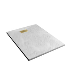 Pack Receveur Blanc Effet Pierre 90x120 cm et Grille décor Linéaire Or Doré Brossé - rock 2