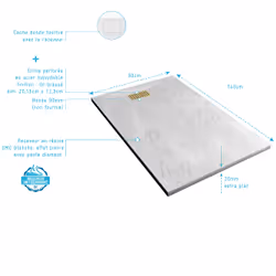 Pack Receveur Blanc Effet Pierre 90x120 cm et Grille décor Linéaire Or Doré Brossé - rock 2