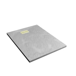 Pack Receveur Gris Effet Pierre 90x120 cm et Grille décor Linéaire Or Doré Brossé