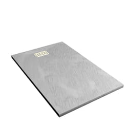 Pack Receveur Gris Effet Pierre 90x140 cm et Grille décor Linéaire Or Doré Brossé