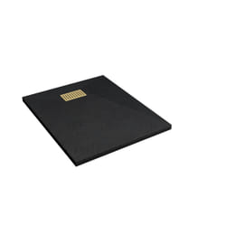 Pack Receveur Noir Effet Pierre 80x100 cm et Grille décor Linéaire Or Doré Brossé - rock 2