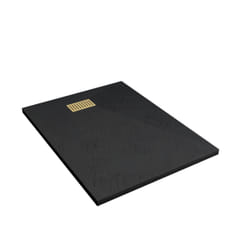 Pack Receveur Noir Effet Pierre 90x120 cm et Grille décor Linéaire Or Doré Brossé - rock 2