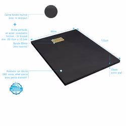 Pack Receveur Noir Effet Pierre 90x120 cm et Grille décor Linéaire Or Doré Brossé - rock 2
