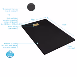 Pack Receveur Noir Effet Pierre 90x140 cm et Grille décor Linéaire Or Doré Brossé - rock 2