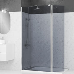 Aurlane - Pack Paroi de Douche et Volet Pivotant 100+40x200cm - Verre Fumé Bleu Nuit + Barre Fixation Chrome