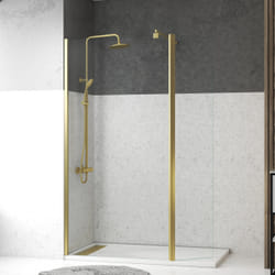 Aurlane - Pack Paroi de Douche et Volet Pivotant 100+40x200 cm - Profilé + Barre de Fixation Or Doré Brossé