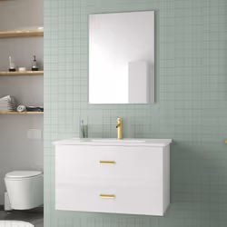 Description générale Le meuble de salle de bains JOIA se distingue par ses touches dorées et son design moderne. Avec ses fin ...
