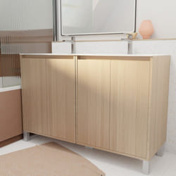 Pack meuble salle de bains 120 cm chêne clair, 4 portes avec vasque céramique - xenos