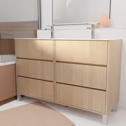Description générale Ce pack XENOS allie sobriété et modernité. Modernisez votre salle de bains avec cet ensemble meuble 6 ti ...