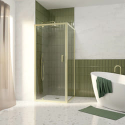 Pack porte de douche pivotante 90x200cm et retour 90cm - profilés or doré brossé - verre 6mm