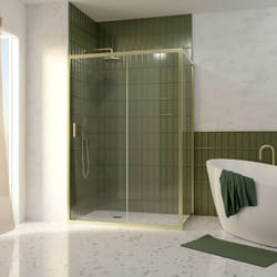 Pack porte de douche coulissante 140x200cm et retour 90cm - profilés or doré brossé - verre 6mm