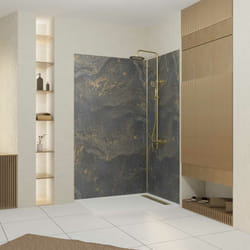 Pack 2 Panneaux Muraux en Pierre Venus 120+90x210 cm + Profilés Finition et Angle Or Doré Brossé