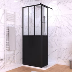 Paroi de douche fixe avec volet pivotant 80+40 x 200 cm - finition noir mat et verre trempé