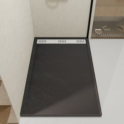 Receveur en acrylique Gris Effet Pierre 90x140x5 cm + Grilles Linéaires Chrome et Blanche Mate