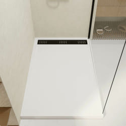 Receveur en acrylique blanc 90x140x5 cm + grilles linéaires chrome et noire - whiteness ii
