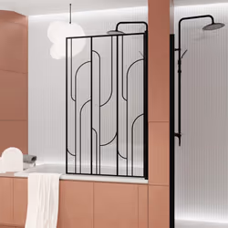 Pare baignoire rabattable 80x140cm Sérigraphie Art Déco Arrondie Noire mate