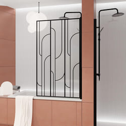 Pare baignoire rabattable 80x140cm Sérigraphie Art Déco Arrondie Noire mate
