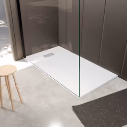 Cet ensemble receveur Blanc, Effet Pierre associé à la Grille Décor Linéaire en Inox s'accordera parfaitement à votre espace  ...