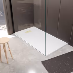 Pack Receveur Blanc Effet Pierre 80x140 cm et Grille décor Linéaire Or Doré Brossé