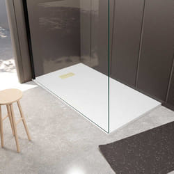 Pack Receveur Blanc Effet Pierre 80x140 cm et Grille décor Linéaire Or Doré Brossé