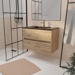Description générale Le meuble de salle de bains TIMBER 80 cm combine un style sobre et actuel avec une fonctionnalité pratiq ...