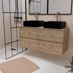 TIMBER, le meuble qui allie élégance et fonctionnalité ! Découvrez cet ensemble composé d'un meuble double et de deux vasques ...
