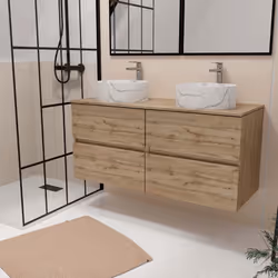 TIMBER, le meuble qui allie élégance et fonctionnalité ! Découvrez cet ensemble composé d'un meuble double et de deux vasques ...