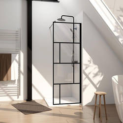 paroi de douche à l'italienne serigraphie type briques - 70x195cm - profile noir mat - verre 5mm