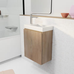 Meuble lave mains décor bois 40x50x22 cm avec vasque en smc blanche - elementary