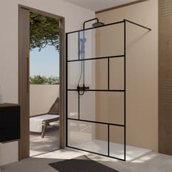 Paroi de douche serigraphie brique 120x195cm - verre anticalcaire 8mm - profilé noir mat