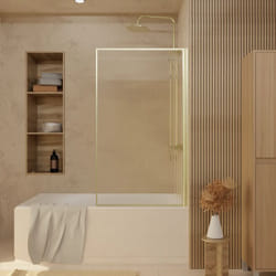 Pare baignoire rabattable 80x140cm - profilé or doré brossé - verre trempé ondulé 5mm