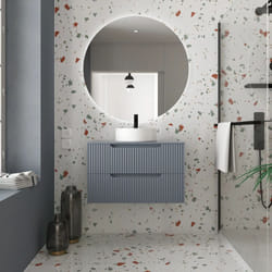 Meuble de salle de bains leon 80cm gris - 2 tiroirs en mdf ondules - vasque ronde 36cm