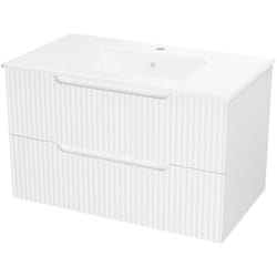 Meuble de salle de bain ondulé à suspendre avec vasque à encastrer Blanc 81x50.5x46.5 cm