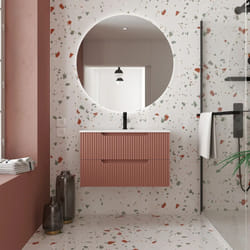 Meuble de salle de bains leon 80cm terracotta - 2 tiroirs en mdf ondulés - vasque à encastrer